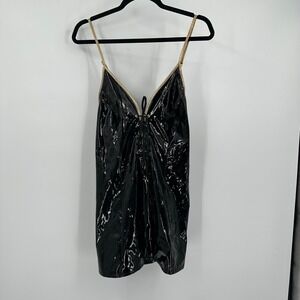Just Sexy Lingerie Womens Grunge Goth Black Gold Vinyl Lace Up Chemise Size 3X